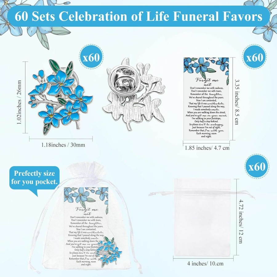 Sasylvia Sasylvia Memorial Pins Bulk Celebration Of Life Funeral Favors Includes Forget Me Not Flower Lapel Pin Brooches Memorial Poem Cards Organza Bags Memorial Gifts Charms For Who Loss Loved One (60) Best