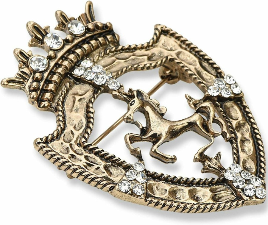 YYBONNIE Yybonnie Vintage Golden Tone Queen Crown Pin Brooch Crystal Horse Racing Chapter Badge Best