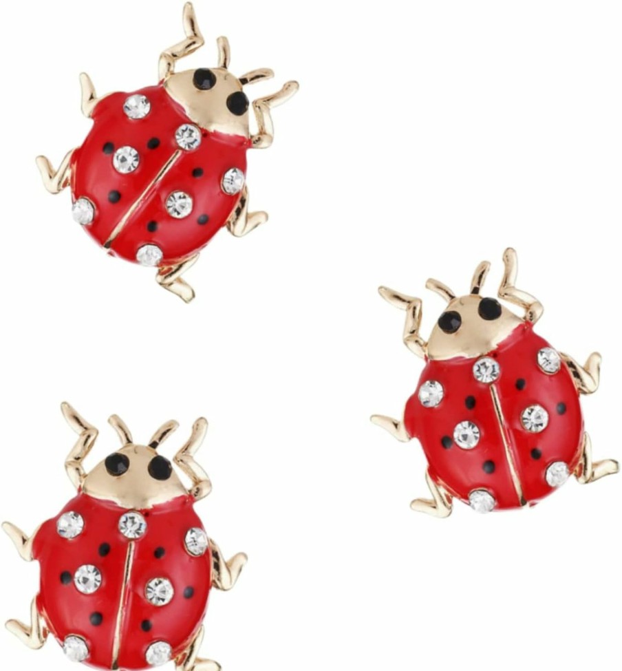 MLEPUS 3 Pack Ladybug Brooch Pin Crystal Insect Cute Animal Enamel Lapel Safety Pin Fashion Ladies Jewelry Gift Wholesale