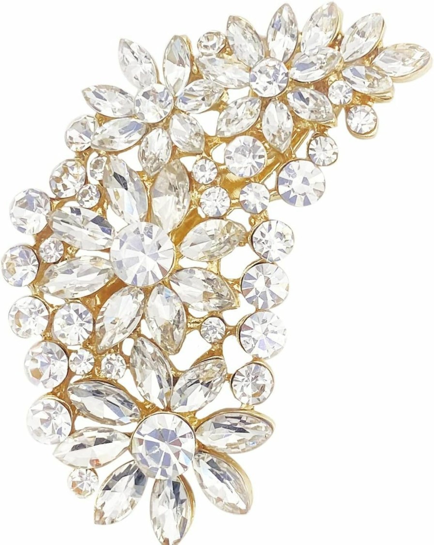 LAXPICOL Laxpicol Vintage Austrian Crystal Flower Leaf Bouquet Clusters Large Big Brooch Pin For Women Gold Tone Best