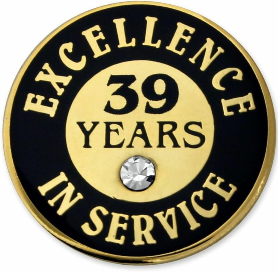 PinMart Pinmart Gold Plated Excellence In Service Year Award Lapel Pin Metal Enamel Workplace Reward Pin W/Rhinestone 1-60 Years Pins For Long Standing Employees Best