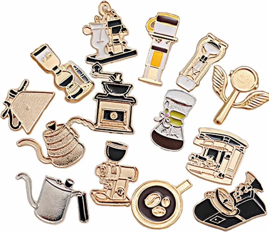 VEINTI+1 Veinti+1 Retro Coffee Pins Enamel Lapel Pins Buttons For Backpacks Hat Brooch For Women(14Pc Coffee) Clearance