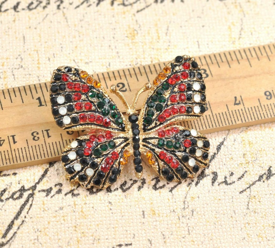 Gyn&Joy Gyn&Joy Multi-Color Crystal Rhinestone Winged Butterfly Pin Brooch Bz030 Wholesale