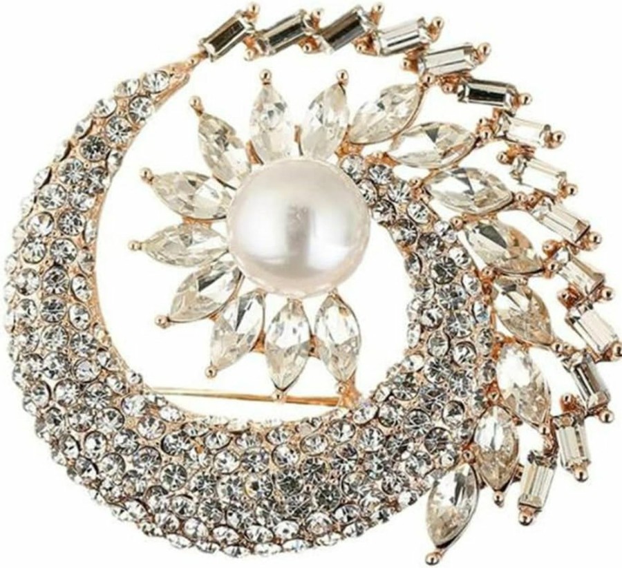 GUMEGE Rhinestone Flower Brooch Pin With Pearl Flower Crystal Pins Brooches For Women'S Clothing Wedding Banquet Party Brooch Simple Pin New