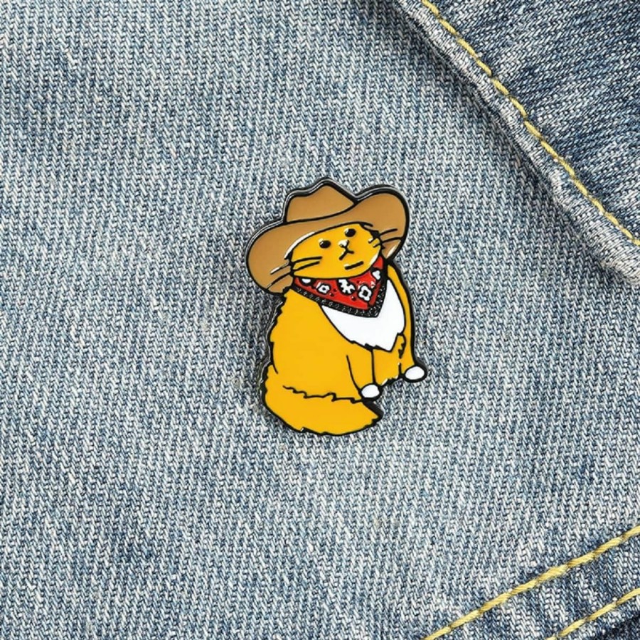 Caiyao Cute Enamel Cat Pins Cowboy Badge Pin Cool Brooches Pin Alloy Enamel Brooch Cat Funny For Backpacks Fits Women Men Girls And Boys Hot