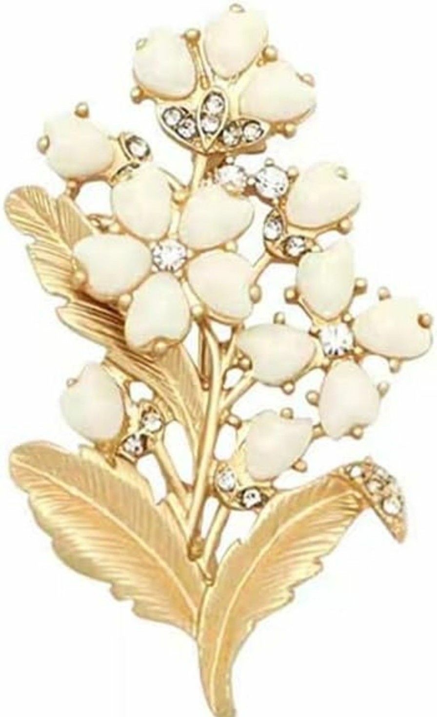 GUMEGE Lily Of The Valley Brooch Alloy Retro Crystal Brooch Clothing Scarf Bag Accessories Banquet Brooch Women Handmade Elegant Party Lapel Pin Corsage Safety Pin Women Girls Gift Clearance