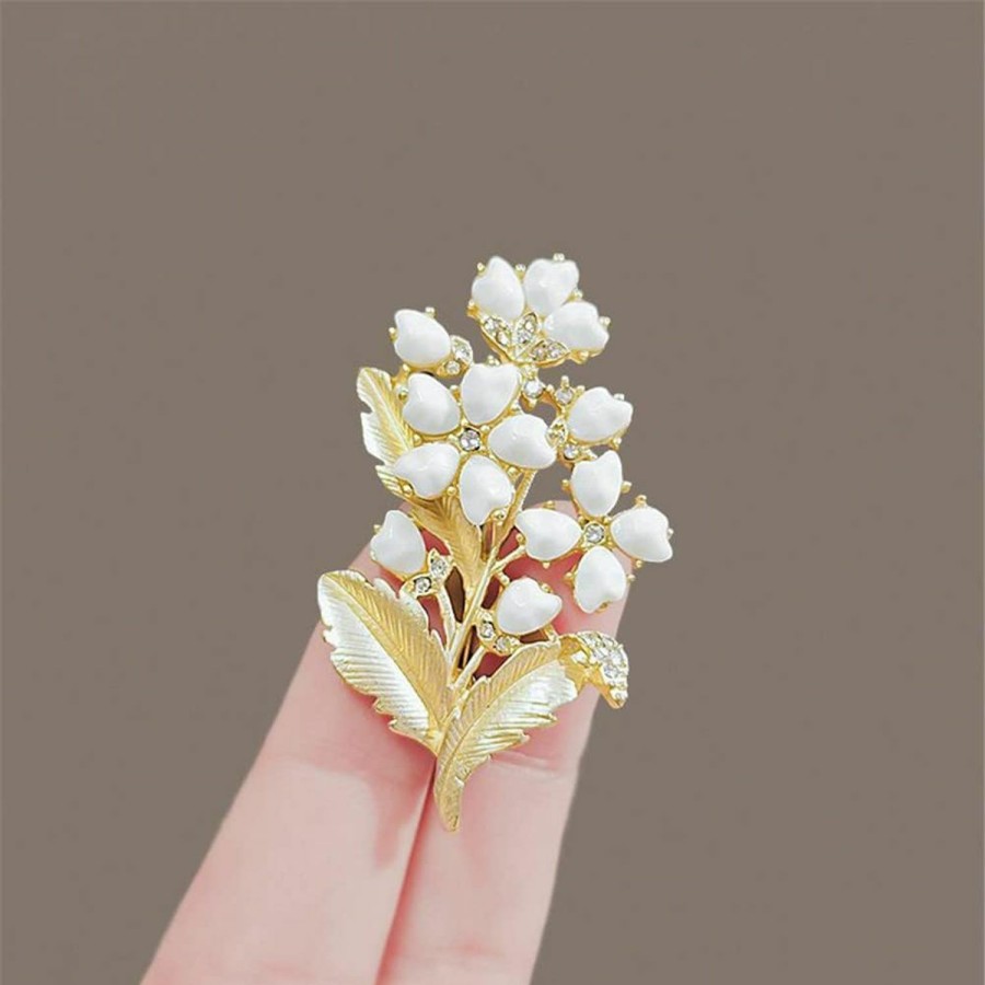 GUMEGE Lily Of The Valley Brooch Alloy Retro Crystal Brooch Clothing Scarf Bag Accessories Banquet Brooch Women Handmade Elegant Party Lapel Pin Corsage Safety Pin Women Girls Gift Clearance