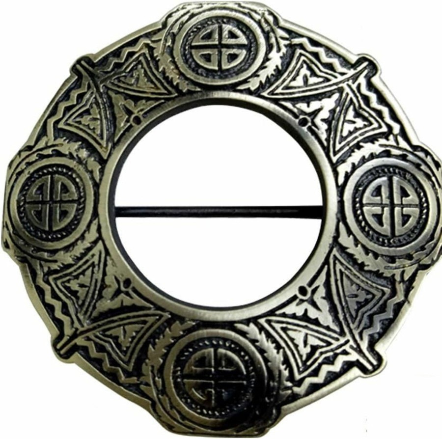 AAR Aar Celtic Knot Antique Finish Fly Plaid Piper Brooch For 3\" Diameter Kilt Clearance