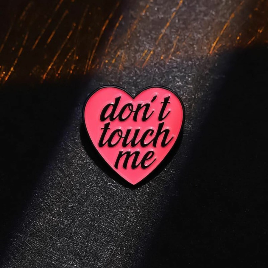 Pinposni Don'T Touch Me Red Heart-Shaped Enamel Pins Women'S Protection Metal Badge Brooch For Girls Best