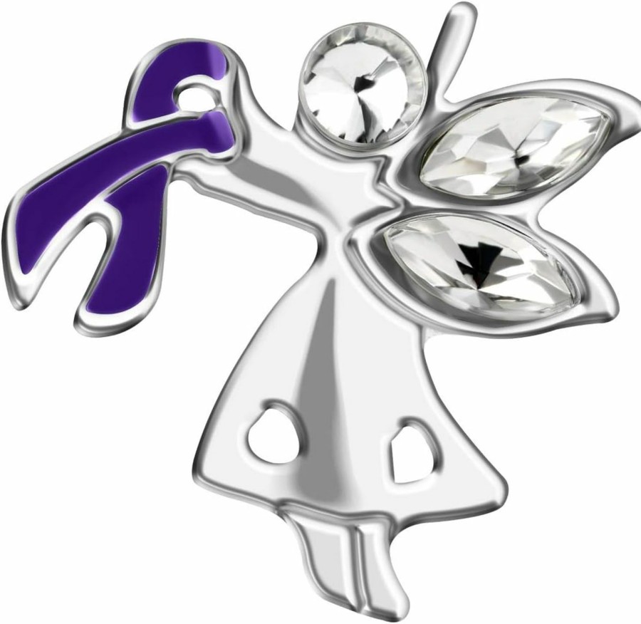 Fundraising For A Cause Purple Ribbon Angel By My Side Awareness Pin Purple Ribbon Angel Pin For Alzheimer'S, Epilepsy, Pancreatic Cancer, Domestic Violence, Crohn'S Disease & More (1 Pin) Wholesale