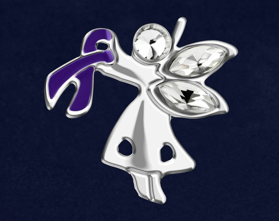 Fundraising For A Cause Purple Ribbon Angel By My Side Awareness Pin Purple Ribbon Angel Pin For Alzheimer'S, Epilepsy, Pancreatic Cancer, Domestic Violence, Crohn'S Disease & More (1 Pin) Wholesale