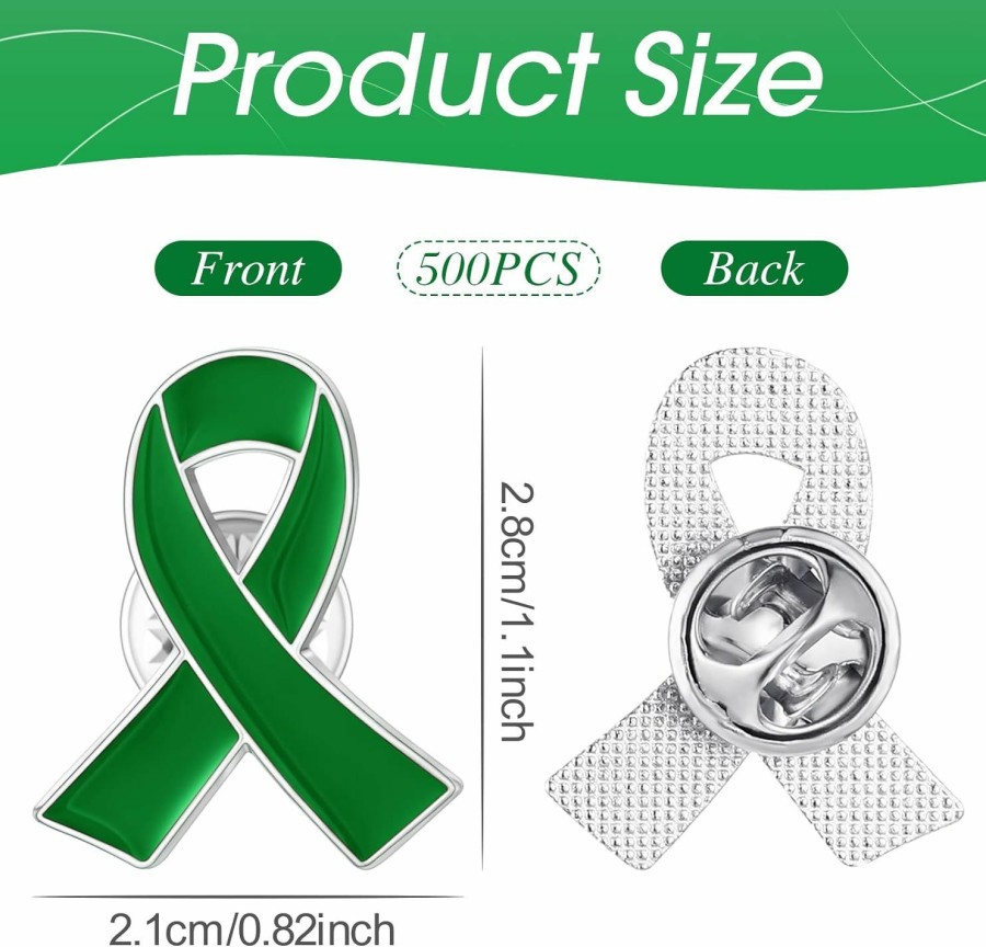 XunYee Mental Health Awareness Ribbon Lapel Pin Green Ribbon Mental Pins Liver Cancer Kidney Disease Awareness Brooch With Individual Packed For Public Charity Fundraiser Events Supplies Gifts New