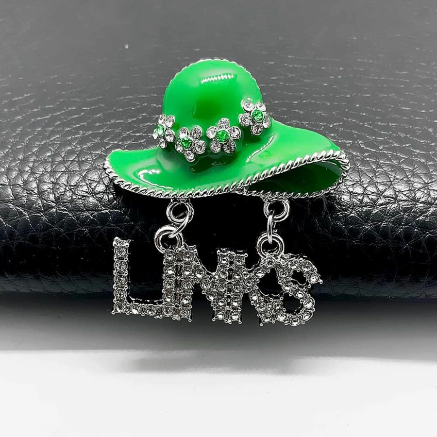 Youngsome Personality Green Enamel Metal Hat Pendant Hanging Links Rhinestone Jewelry Brooch The Links Incorporated Society Wholesale