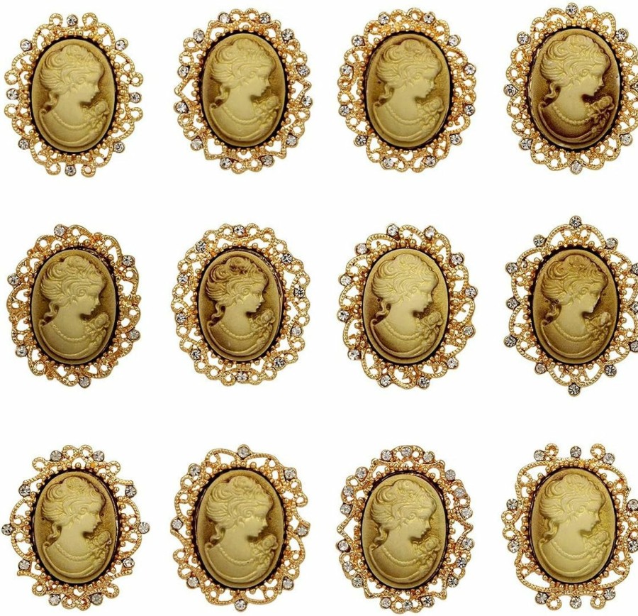 WeimanJewelry Weimanjewelry Lot 12Pcs Crystal Rhinestone Flower Vintage Victorian Cameo Brooch Pin Set For Women Best