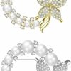 Weenkeey Weenkeey 2 Pcs Butterfly Pearl Brooch Pin Wreath Brooch Safety Pin Wedding Bridal Brooches Women Crystal Rhinestones Brooch Collar Lapel Pin Badge For Dress Shirts Coat - Gold Silver New