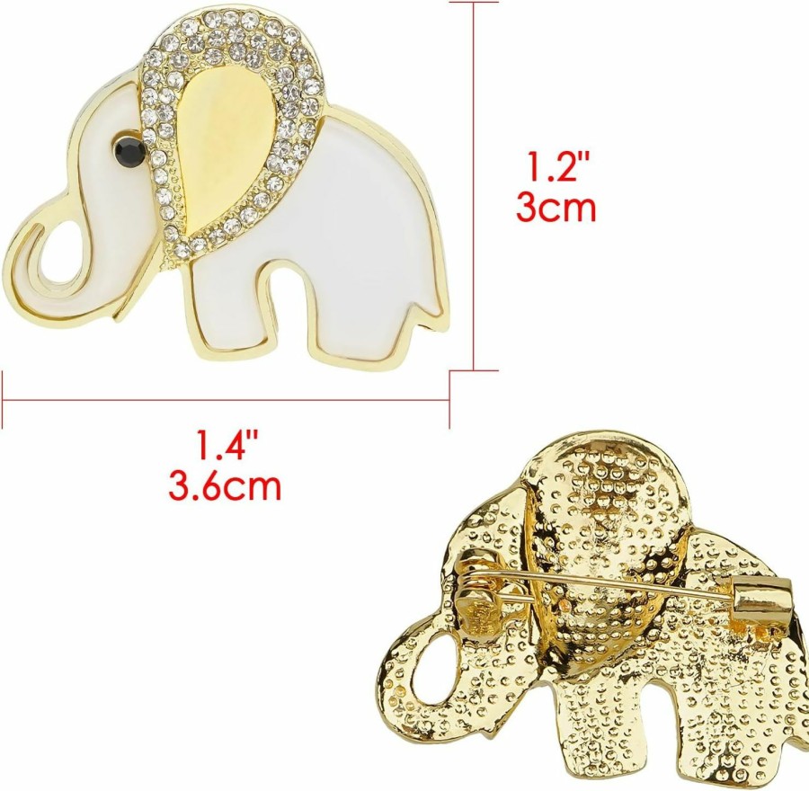 CAIRIAC Cairiac Elephant Brooches Crystal Rhinestone Elephant Pin Brooch For Women, Elephant Gifts For Elephant Lovers, Cute Animal Elephant Brooch Pins For Backpacks, Lapels (White, 2 Pcs) Wholesale