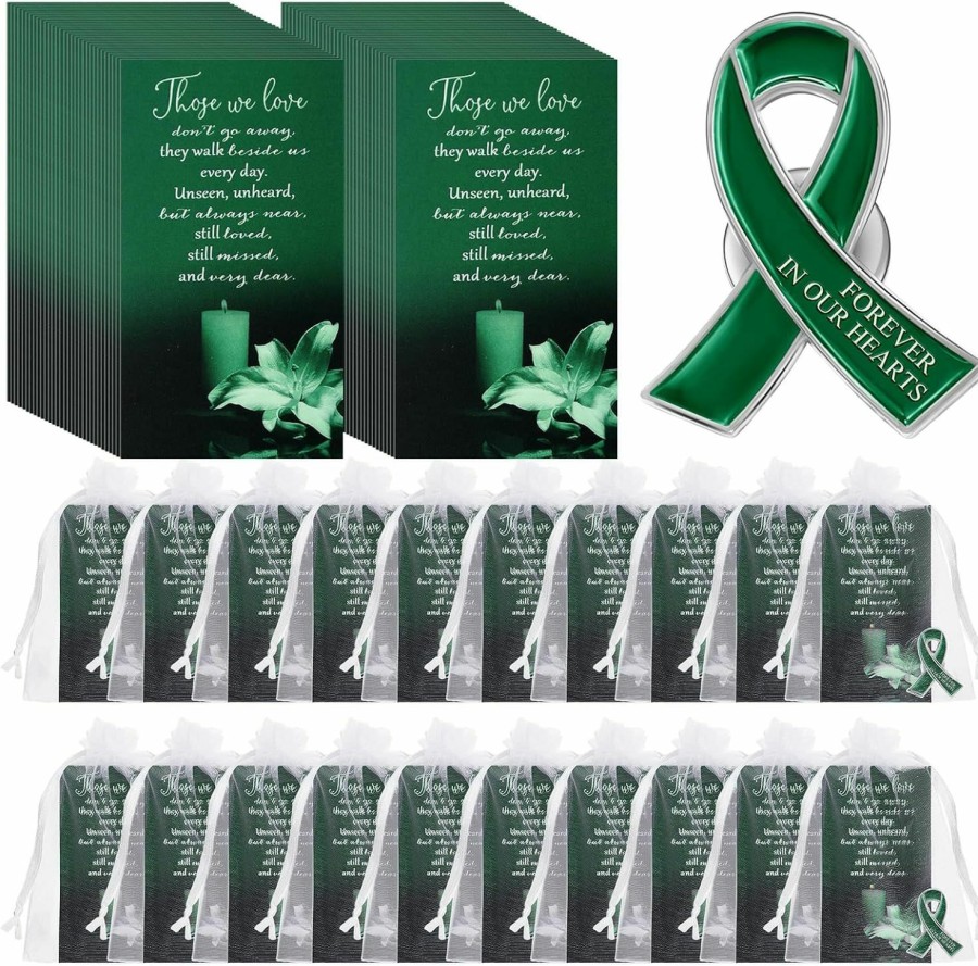 Unittype Unittype 30 Set Funeral Ribbon Pins Ribbon Awareness Lapel Pin Remembrance Ribbon Brooch With Prayer Cards Bags Funeral Favors For Guests Best