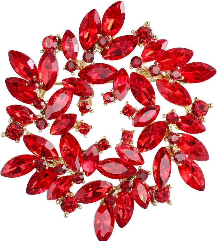 BriLove Brilove Austrian Crystal Rhinestone Elegant Flower Marquise Wreath Brooches For Women Hot