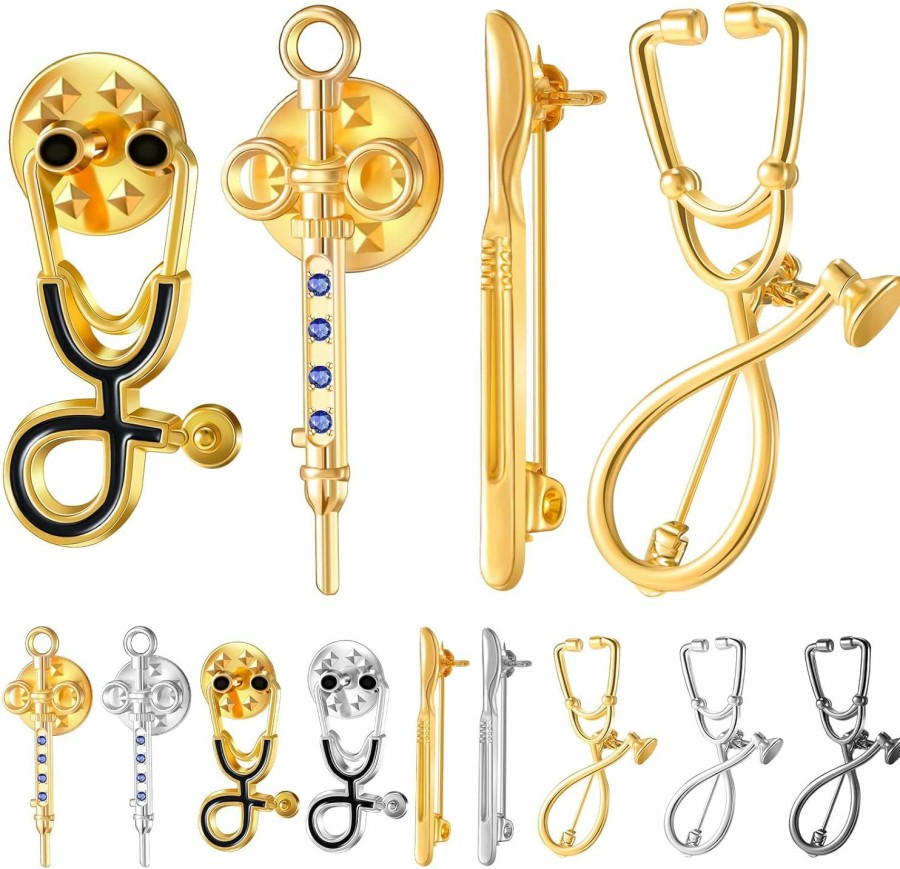 Inbagi 9 Pcs Medical Nurse Doctor Pins Stethoscope Brooch Pins Medicine Brooch Pin Stethoscope Badge Lapel Pin Stethoscope Brooch Medical Jewelry Nurse Gift For Hospital Workers (Stylish Style) Wholesale