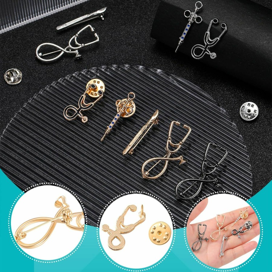 Inbagi 9 Pcs Medical Nurse Doctor Pins Stethoscope Brooch Pins Medicine Brooch Pin Stethoscope Badge Lapel Pin Stethoscope Brooch Medical Jewelry Nurse Gift For Hospital Workers (Stylish Style) Wholesale