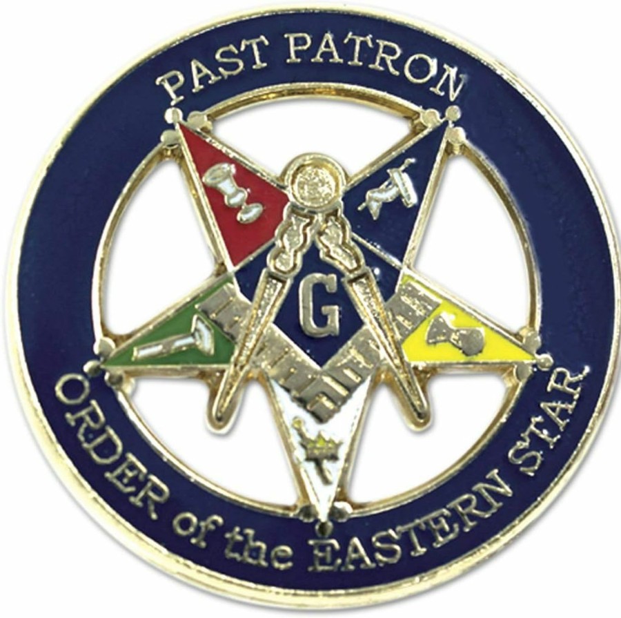 The Masonic Exchange Past Patron Order Of The Eastern Star Round Masonic Lapel Pin - [Blue & Gold][1'' Diameter] Clearance