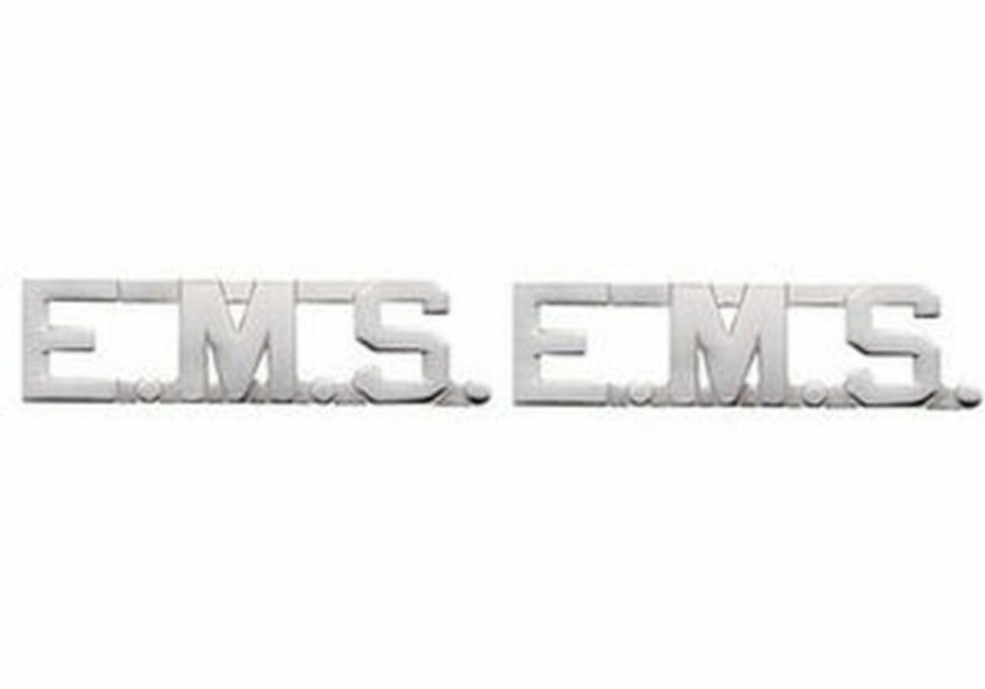 HWC Emt E.Ms. Emergency Medical Services Paramedic Collar Lapel Pins Brass Insignia Emblem 1/2\", Nickel (Silver) Finish, Sold As Pair ! Clearance