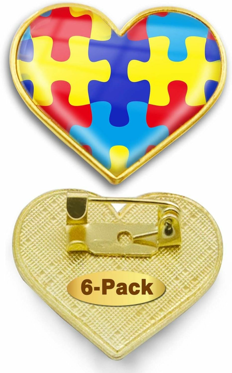 MIDLE 6/12/50/100Pcs Autism Awareness Puzzle Heart Lapel Pins Bulk - Metal Inspiring Symbols Of Autism Support Brooch Badge For Men Women Clothes Bags Secure Hats Wholesale