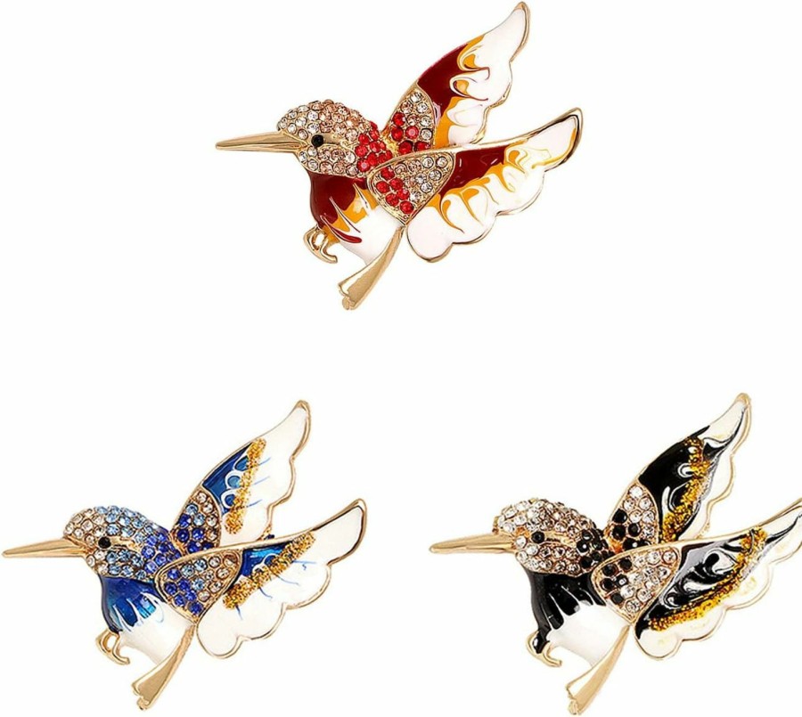 FUTIMELY 3 Pcs Colorful Crystal Rhinestone Hummingbird Brooch Set Handmade Enamel Lapel Brooch Pins Cute Hummingbird Bird Animal Brooch Premium Badge Costume Hat Bag Decoration Accessories For Women Girls Best