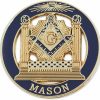 The Masonic Exchange Square & Compass With Double Column Round Masonic Lapel Pin - [Blue & Gold][1'' Diameter] Clearance