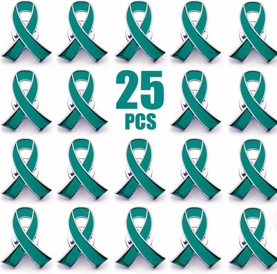 Alodidae 25Pcs Teal Ribbon Awareness Lapel Pins Cervical Ovarian Cancer Awareness Products Wholesale