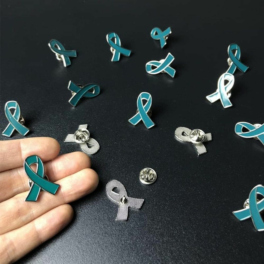 Alodidae 25Pcs Teal Ribbon Awareness Lapel Pins Cervical Ovarian Cancer Awareness Products Wholesale