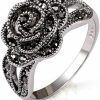 Zyoenxl Rhinestone Black Flower Finger Ring For Women Brand Jewelry Vintage Style Size 7-9 New