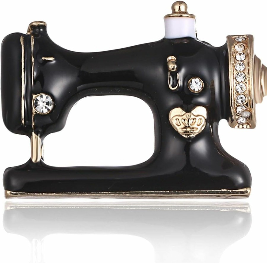 AILUOR Ailuor Vintage Gold With Black Enamel Crystal Sewing Machine Brooch Pin For Women Girl Jewelry Instrument Corsage Hot