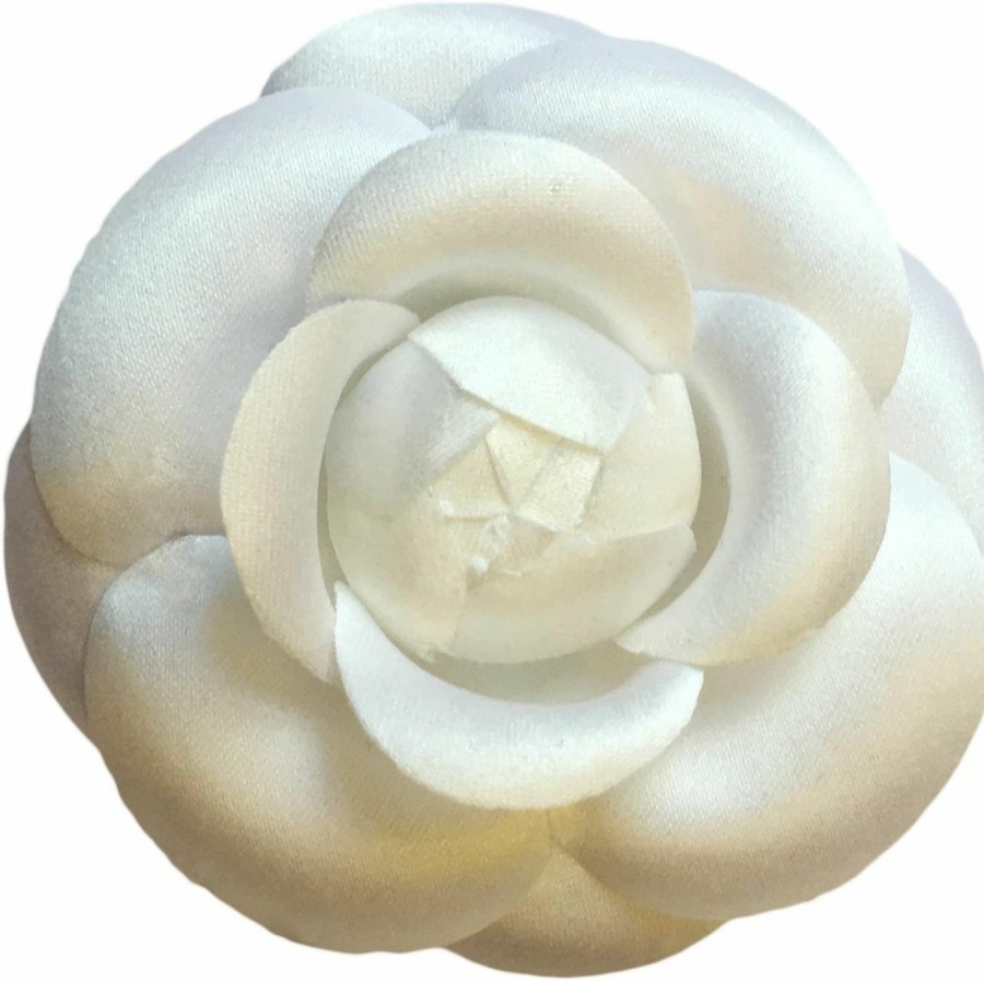 M&S Schmalberg M&S Schmalberg Handmade White Camellia Brooch Pin - Elegant Silk Fabric Flower Accessory, American-Made In New York'S Garment Center Wholesale