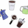 VEINTI+1 Veinti+1 Coffee Cups Brooch Set Fashion Cartoon Enamel Brooch Pins Set For Uni Child Women'S Clothing Decorate(5Pc Modern Coffee) Wholesale