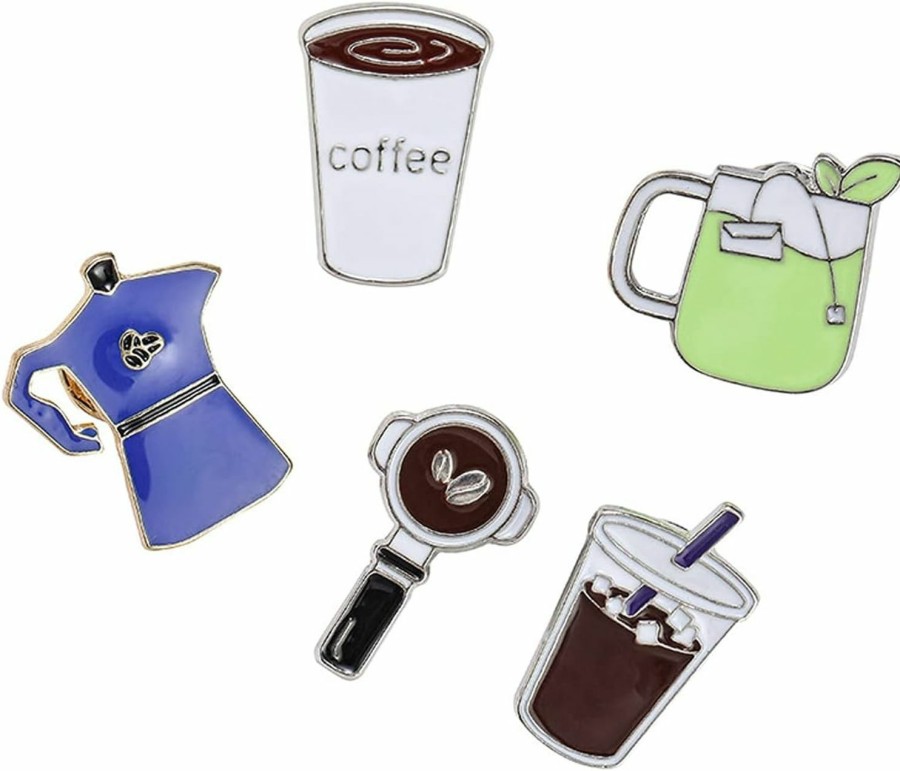 VEINTI+1 Veinti+1 Coffee Cups Brooch Set Fashion Cartoon Enamel Brooch Pins Set For Uni Child Women'S Clothing Decorate(5Pc Modern Coffee) Wholesale