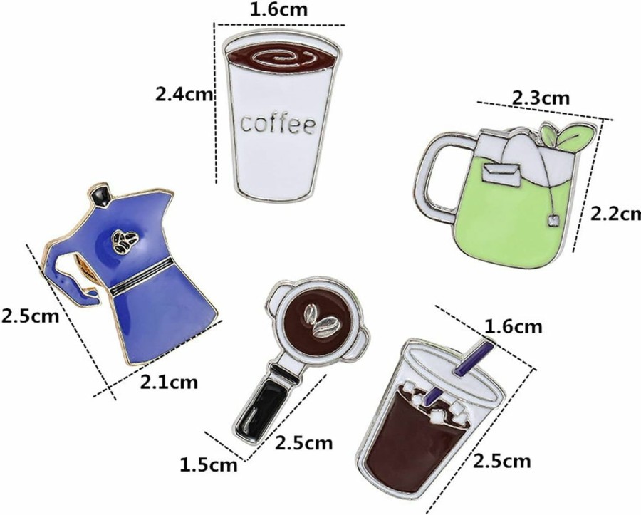 VEINTI+1 Veinti+1 Coffee Cups Brooch Set Fashion Cartoon Enamel Brooch Pins Set For Uni Child Women'S Clothing Decorate(5Pc Modern Coffee) Wholesale