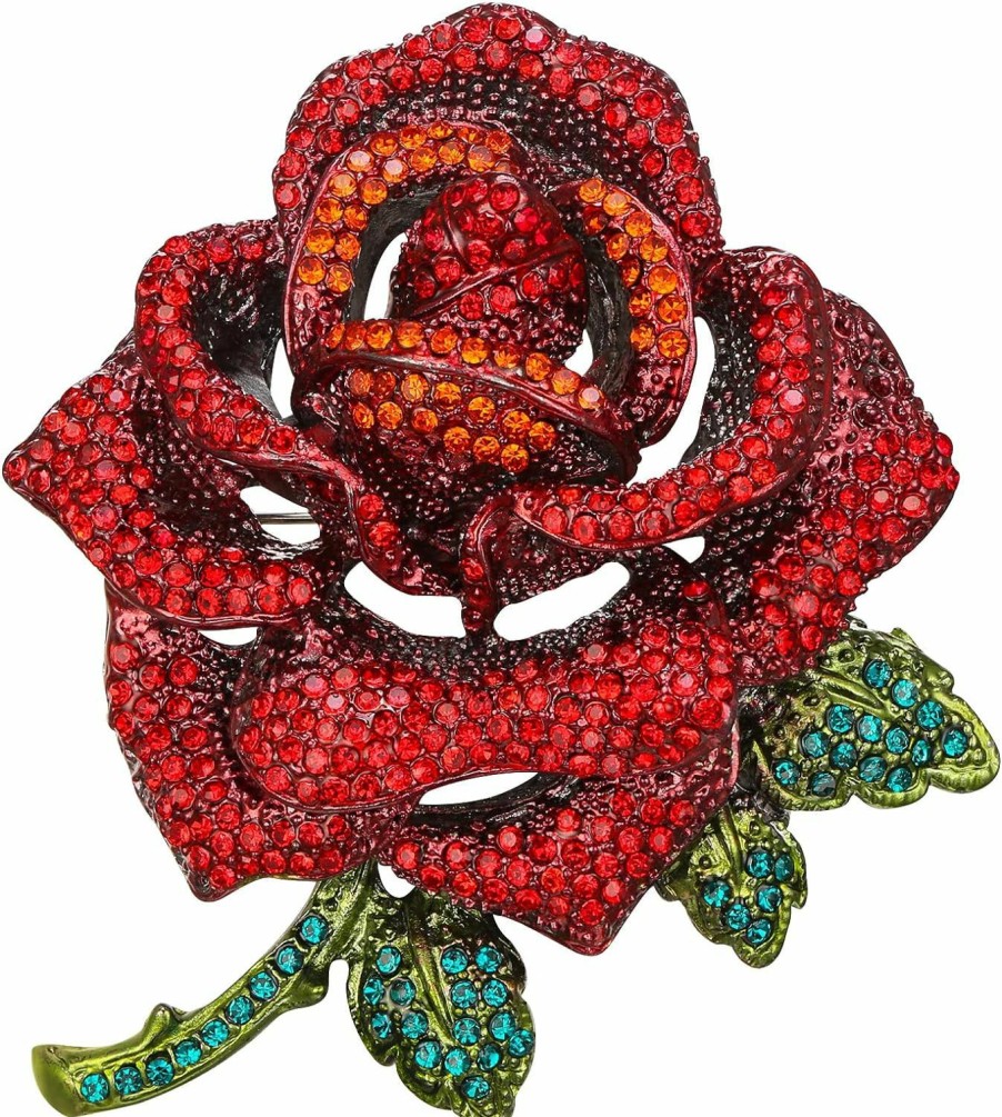 BriLove Brilove Women'S Austrian Crystal Rhinestones Rose Flower Brooch Pin For Party Prom New