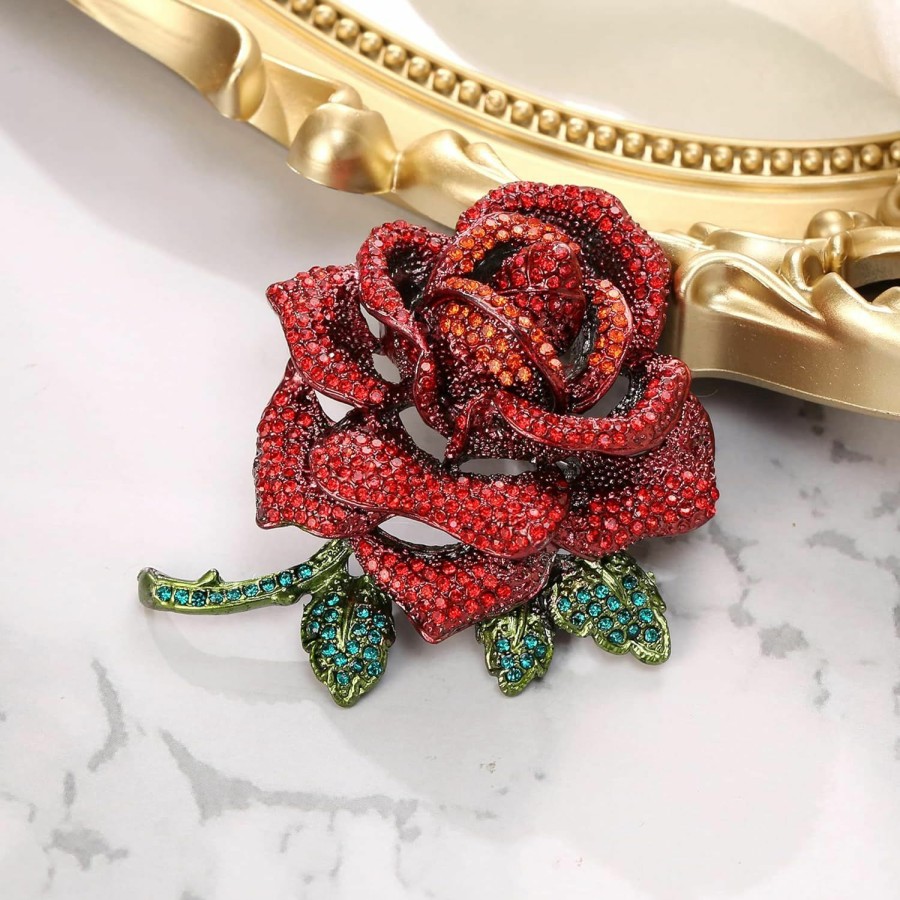 BriLove Brilove Women'S Austrian Crystal Rhinestones Rose Flower Brooch Pin For Party Prom New