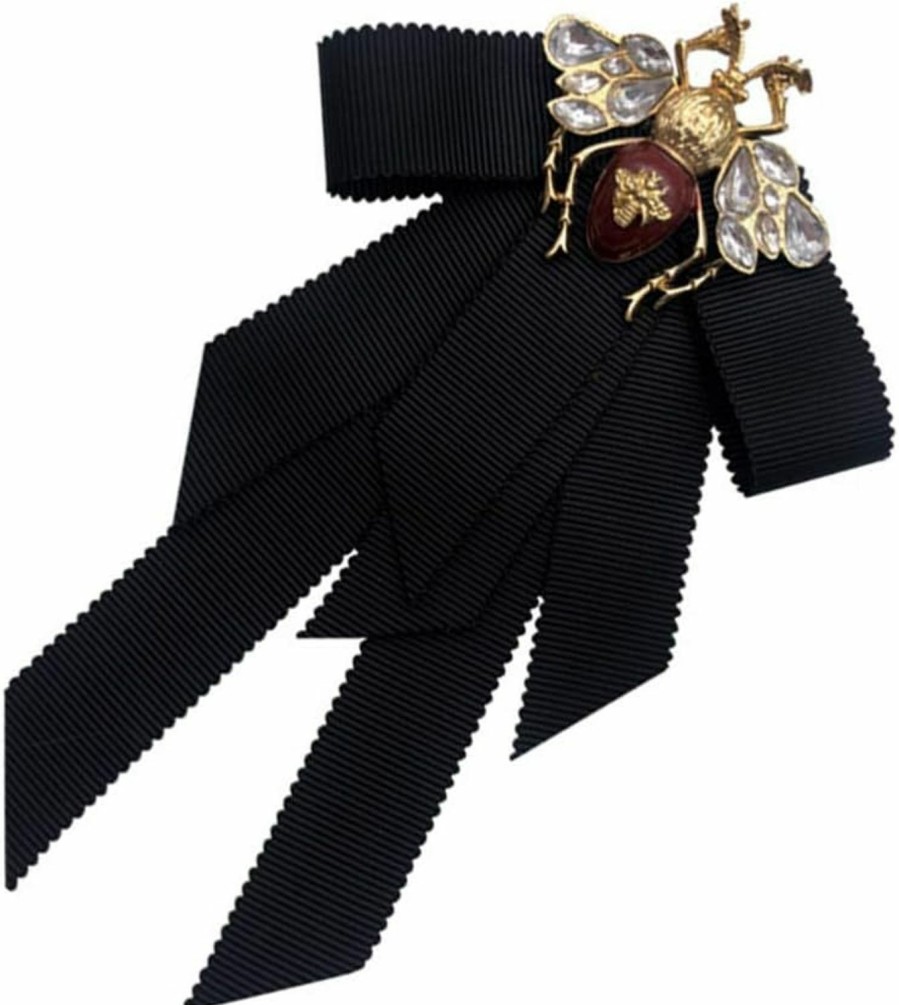 ABOOFAN Aboofan Retro Bowtie Brooch Crystal Bee Animal Brooch Corsage Pretied Bow Tie Lapel Pin Shirt Tie Jabot Collar Neck Tie For Women Uniform (Black) New