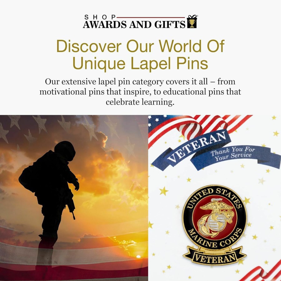 SHOP AWARDS AND GIFTS Shop Awards And Gifts United States Military Veteran Lapel Pin, Retirement And Service, Military Appreciation Gifts, Patriotic Usa American, 1-1/8 Inch, Boxed, Multiple Branches Online