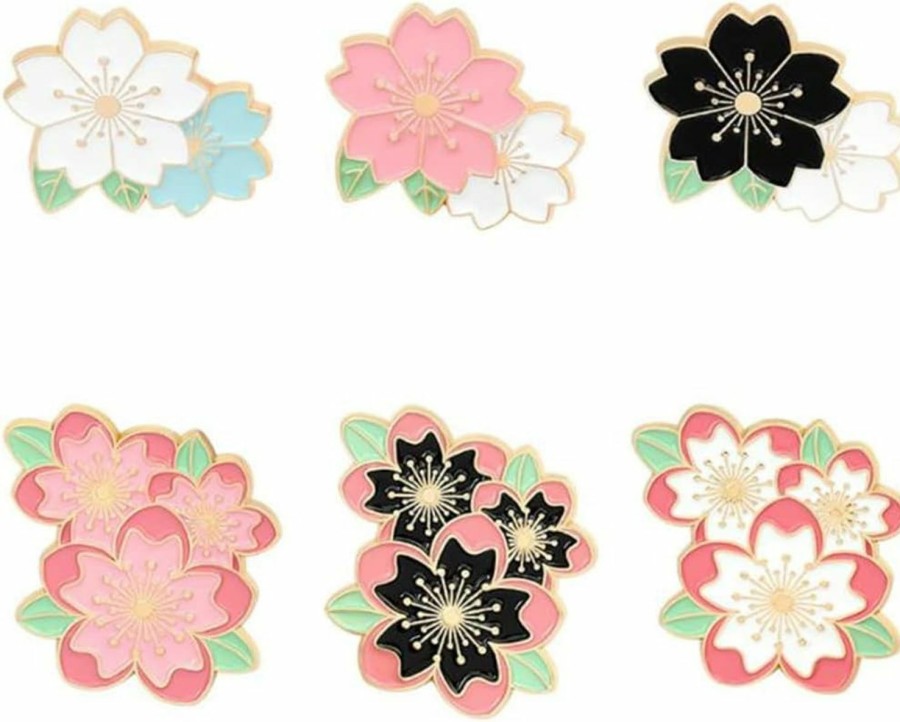 XKYDYF 6 Styles Cherry Blossoms Enamel Pins Japanese Flower Design Brooch Sweet Pink Flower Brooch Lapel Pin For Girls Women Clothes Bags Wholesale