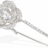 YYBONNIE Yybonnie Silver Tone Sparking Micro Pave Layered Petal Cz Rose Flower Cardigan Sweater Safety Pin Brooch Best