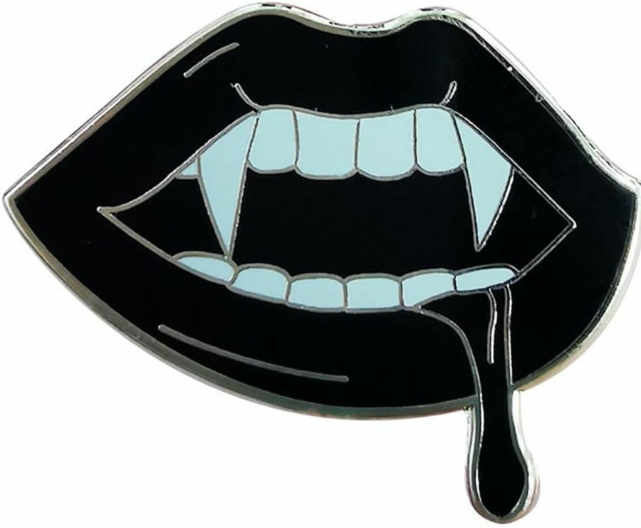 QUREZA Vampire Fangs Black Lips Enamel Brooch Pin Backpack Hat Bag Collar Lapel Pins Badges Women Men'S Gothic Hip-Hop Jewelry Halloween Accessories Best