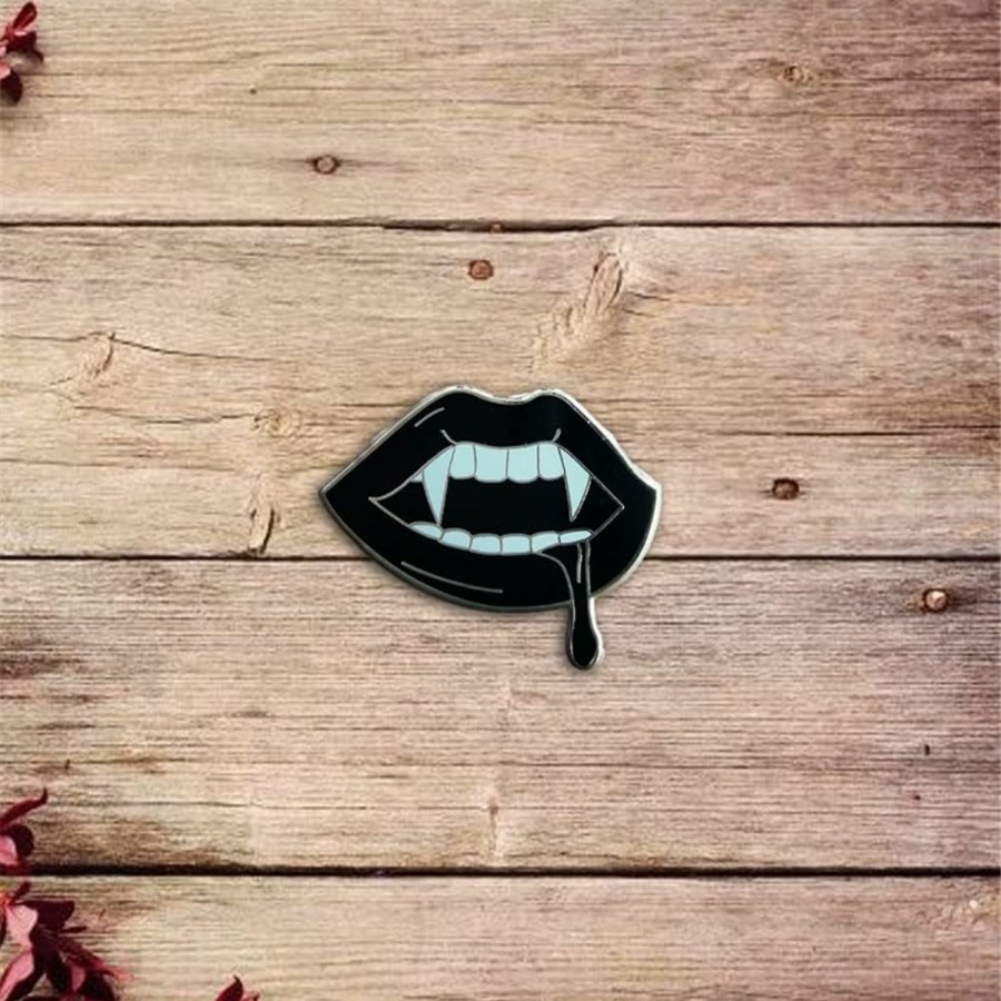 QUREZA Vampire Fangs Black Lips Enamel Brooch Pin Backpack Hat Bag Collar Lapel Pins Badges Women Men'S Gothic Hip-Hop Jewelry Halloween Accessories Best