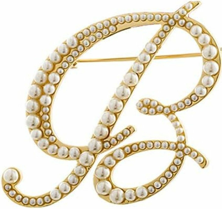 BELUCKIN Beluckin Gold Simulated Pearl Initial Letter Alphabet Brooches Pin Women Gifts Jewelry Hot