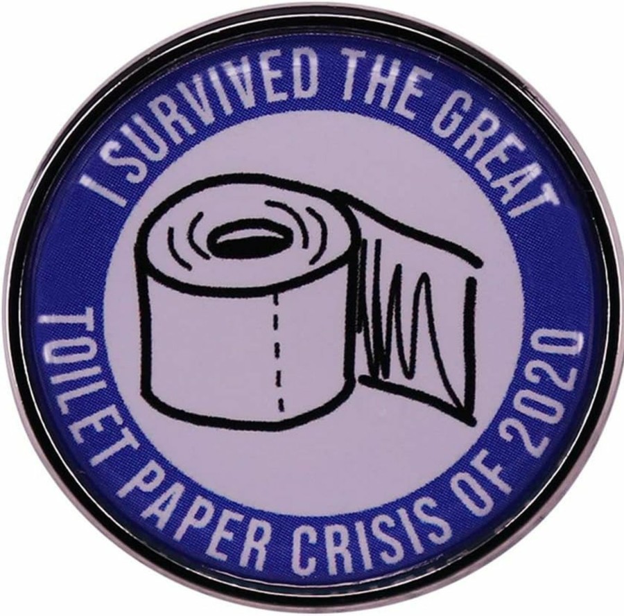 QUREZA I Survived The Great Toilet Paper Crisis Of 2020 Brooch Cartoon Toilet Paper Enamel Lapel Pin Shirt Bag Decoration Funny Badge Jewelry Gift Fans Friends Family Members Best