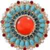 Hebelee Cz Sun Flower Brooch Pin For Women Girls Gold Plated Turquoise Birthstone Ruby Red Blossom Flowers Lapel Pins Dainty Dress Accessories Birthday Party Jewelry Birthday Christmas Gift For Friend Wife Daughter Wholesale