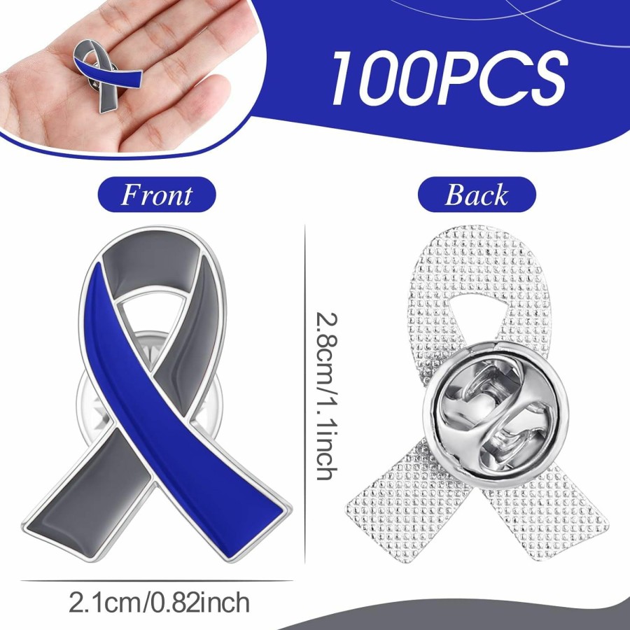 Sasylvia Sasylvia 100 Pcs Type 1 Diabetes Awareness Lapel Pin Bulk Gray And Blue Ribbon Pin With Clutch Clasp Diabetes Awareness Ribbon For Type 1 Diabetes Awareness Supplies Wholesale